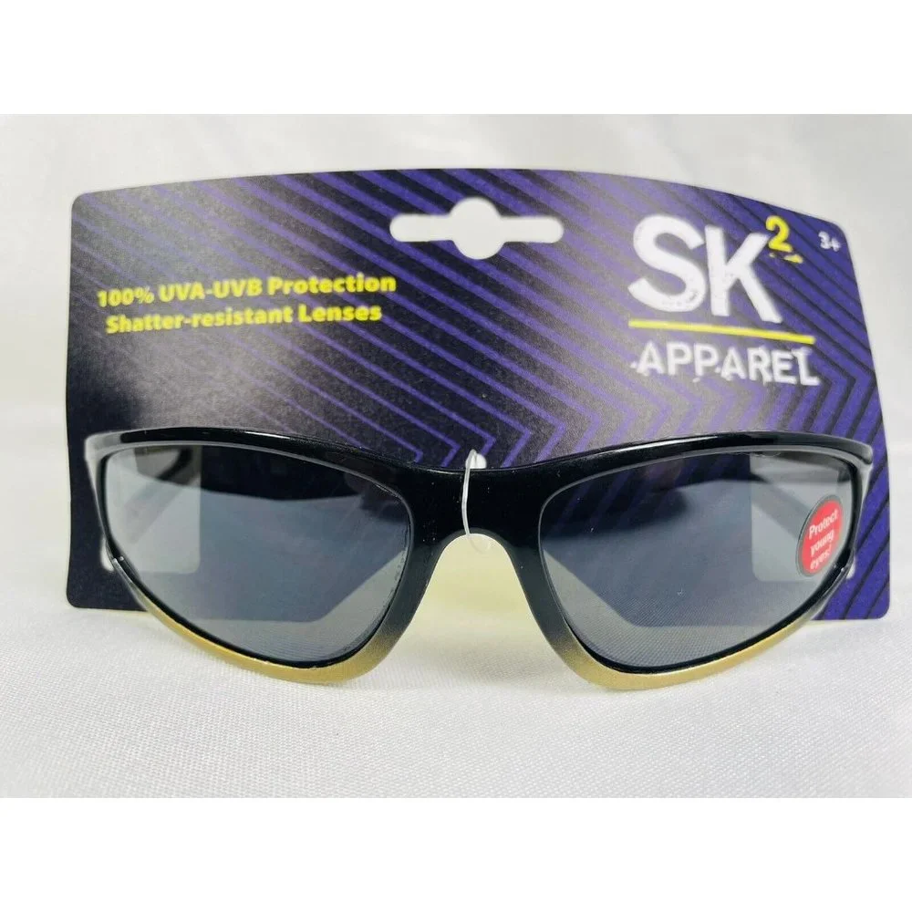 NEW KIDS SUNGLASSES SK2 Black Gold Yellow Geometric Pattern BOY GIRL UNISEX